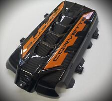 C8 Corvette Eng Cover- Black Carbon Fiber- Amplify Orange Rails- Black Corvette picture