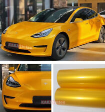 Stretchable Car Vinyl Wrap Sparkle Pearl Gloss Metal Chrome Sticker Yellow US picture