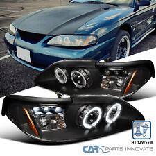 Black Fits 94-98 Ford Mustang Cobra GT LED Halo Projector Headlights Left+Right picture