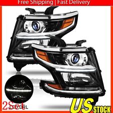 Black Fits 2015-20 Chevy Tahoe Suburban LED Strip Projector Headlights Lamp 2Set picture