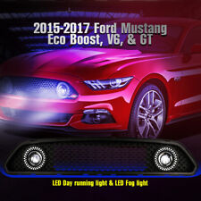 For 15-17 Ford Mustang Honeycomb Mesh Front Bumper Upper Grille LED DRL Foglight picture