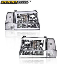 Headlights Fit For 1992-1996 Ford F150 F250 F350 Dual LED DRL Bumper Chrome Lamp picture