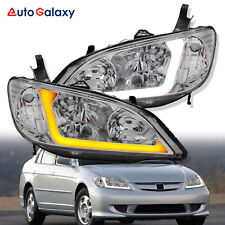 Pair LED DRL Chrome Headlights Sequential Turn Signal For 2004-2005 Honda Civic picture