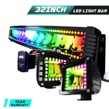 Curved 32inch LED Light Bar RGB Chasing Halo Ring Offroad For Pickup Bumper picture