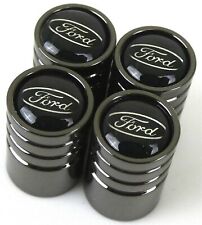 4 Ford Tire Valve Stem Caps For Car, Truck Universal Fitting Metallic Black picture