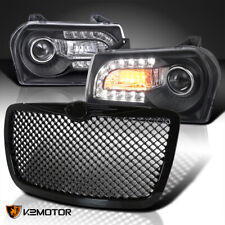 Fits 2005-2010 Chrysler 300 Black LED Signal Projector Headlights+Mesh Grille picture