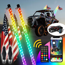 Pair 4FT RGB Spiral LED Whip Lights Wire Kit+ Spring Base Mounts for Polaris RZR picture