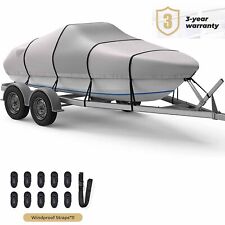 17'-19' to 96” 1200D Trailerable Boat Cover for V-Hull Bass Boat w/ Motor Cover picture