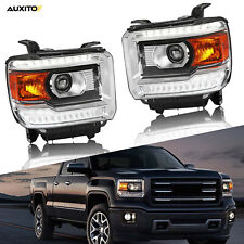 A PAIR Black Housing Amber LED DRL Headlights For 2014-2018 GMC Sierra 1500 2500 picture