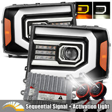 6000K HID/For 07-13 GMC Sierra Sequential Signal Black Dual Projector Headlights picture