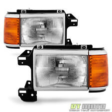 1987-1991 Ford Bronco F150 F250 Truck Headlights Chrome Trim Headlamps Pair Set picture