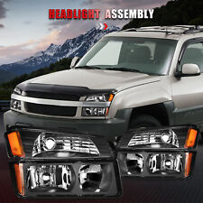 For Chevy Avalanche 02-06 Headlights Assembly + Bumper Light Black Housing Pair picture