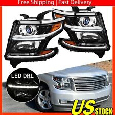 Fit 15-20 Chevy Tahoe Suburban Black LED Strip Bar Projector Headlights Lamp L+R picture