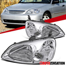 Fit 2001-2003 Honda Civic EM ES 2/4DR JDM Chrome Crystal Headlights picture