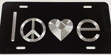 Engraved Love Peace Heart Car Tag Diamond Etched Black Metal Front License Plate picture