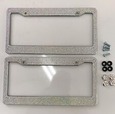 Pair Prism Effect Silver Bling Crystal RhineStone License Plate Frame Car Truck picture