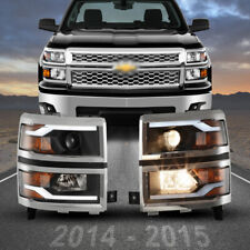 Chrome Headlights For 2014-2015 Chevy Silverado LED DRL Light Bar Headlamps PAIR picture