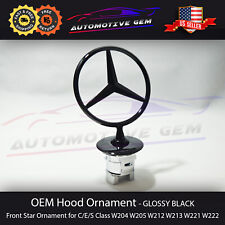 OEM Front Hood Ornament GLOSSY Black Mounted Star Logo C E S Class Mercedes Benz picture