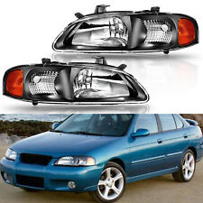 For 2000-2003 Nissan Sentra Headlights Assembly Lamps Left Right Black Housing A picture