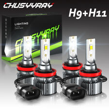 4pcs H9+H11 6500K Super White Bright LED Headlight High Low 4-Side COB Bulbs Kit picture