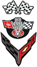 Corvette C8 Racing Checkered Flag Old Guys Rule PATCH -3PC SET IRON ON OR SEW picture