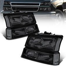 2X Smoke Headlights Assembly For 2003-2006 Chevy Silverado 1500 HD 2500 HD 3500 picture