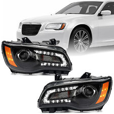 2PCS Fit 2011-2014 Chrysler 300 Black LED DRL Projector Headlights headlamp Pair picture