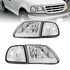 Pair Headlights Chrome w/Clear Corner For 1997-2003 Ford F150/97-02 Expedition picture