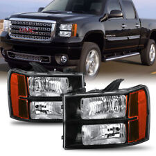 Pair Black Headlights Front Lamps For 2007-2013 GMC Sierra 1500 2500HD 3500HD picture