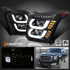 Black Fits 2015-2018 GMC Yukon XL LED Strip Tube Projector Headlights Left+Right picture