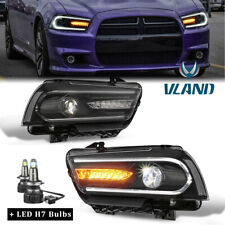 Pair LED Sequential Indicator Headlights w/ LED H7 Bulbs For 11-14 Dodge Charger picture