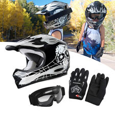 TCMT DOT Youth Black Skull Dirt Bike ATV Helmet Motocross+GoggleS+GloveS S-XL picture