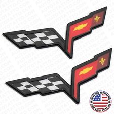 2x For 05-13 C6 Corvette Front Hood Rear Crossed Flags Badge Emblem Black Sport picture