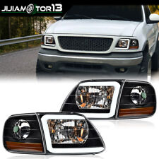 Fit For 97-04 F150 Expedition Clear LED Headlights & Corner Parking Lights Black picture