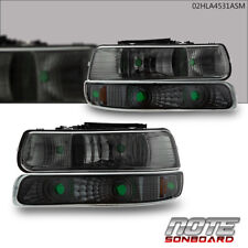 FIT FOR 99-02 CHEVY SILVERADO | 00-06 SUBURBAN TAHOE DARK SMOKE HEADLIGHTS LAMPS picture