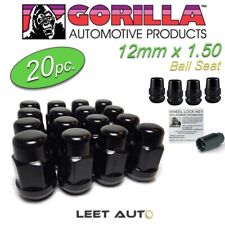 (20pc.) Gorilla Black Lug Nuts + Wheel Locks, Honda/Acura Ball Seat, 12mm x 1.50 picture