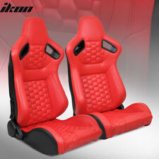 Universal X2 Reclinable Honeycomb Racing Seat +Dual Slider Red PU Carbon Leather picture