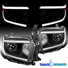 Fit 2014-2021 Toyota Tundra LED Tube Black Projector Headlights Clear Lamps picture