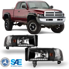 For 1994-2002 Dodge Ram 1500 2500 3500 Headlights LED DRL Head Lamps Black Clear picture