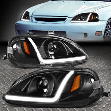 [LED DRL]FOR 99-00 HONDA CIVIC BLACK HOUSING AMBER CORNER PROJECTOR HEADLIGHTS picture