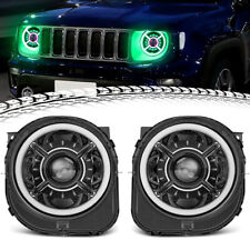 For 2015-2021 Jeep Renegade 9 Inch LED Headlights Hi/Lo Beam DRL Halo RGB Color picture