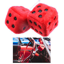 1 Pair Red Fuzzy Dice Vintage Car Plush Decor Hanging Rearview Mirror 2.25