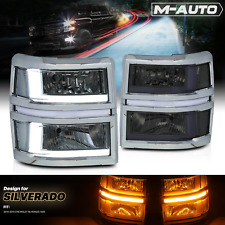 L+R[LED DRL+TURN SIGNAL LIGHT BAR]Smoke Headlight for 14-15 Chevy Silverado 1500 picture