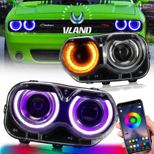 VLAND Pair Headlights RGB DRL Set For For 2015-2022 Dodge Challenger Front Lamps picture