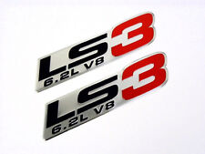 2 GM CHEVY CHEVROLET LS3 6.2L V8 ENGINE EMBLEMS BADGE CHROME SILVER RED  PAIR FU picture