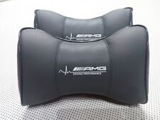 2pc Car Seat Headrest Neck Pillow Cushion Fashion Black Leather picture