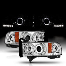 94-01 For Dodge Ram Angel Eye Halo Ring Projector LED Chrome Headlights Headlamp picture