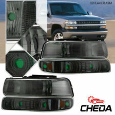 Fit For 99-02 Chevy Silverado Corner Headlights + Signal Bumper Lamps Smoked picture