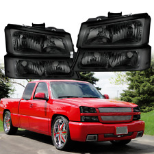 Pair Black Headlights Clear Corner For 2003-2006 Chevy SIlverado Avalanche 1500 picture