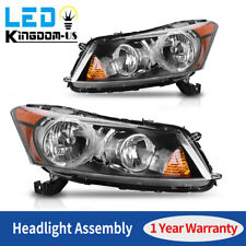 Headlights For 2008-2012 Honda Accord 4-Door Sedan Black Housing Amber Headlamps picture